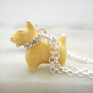 Terrier Adorable Dog Crystal Pendant White Gold Plated